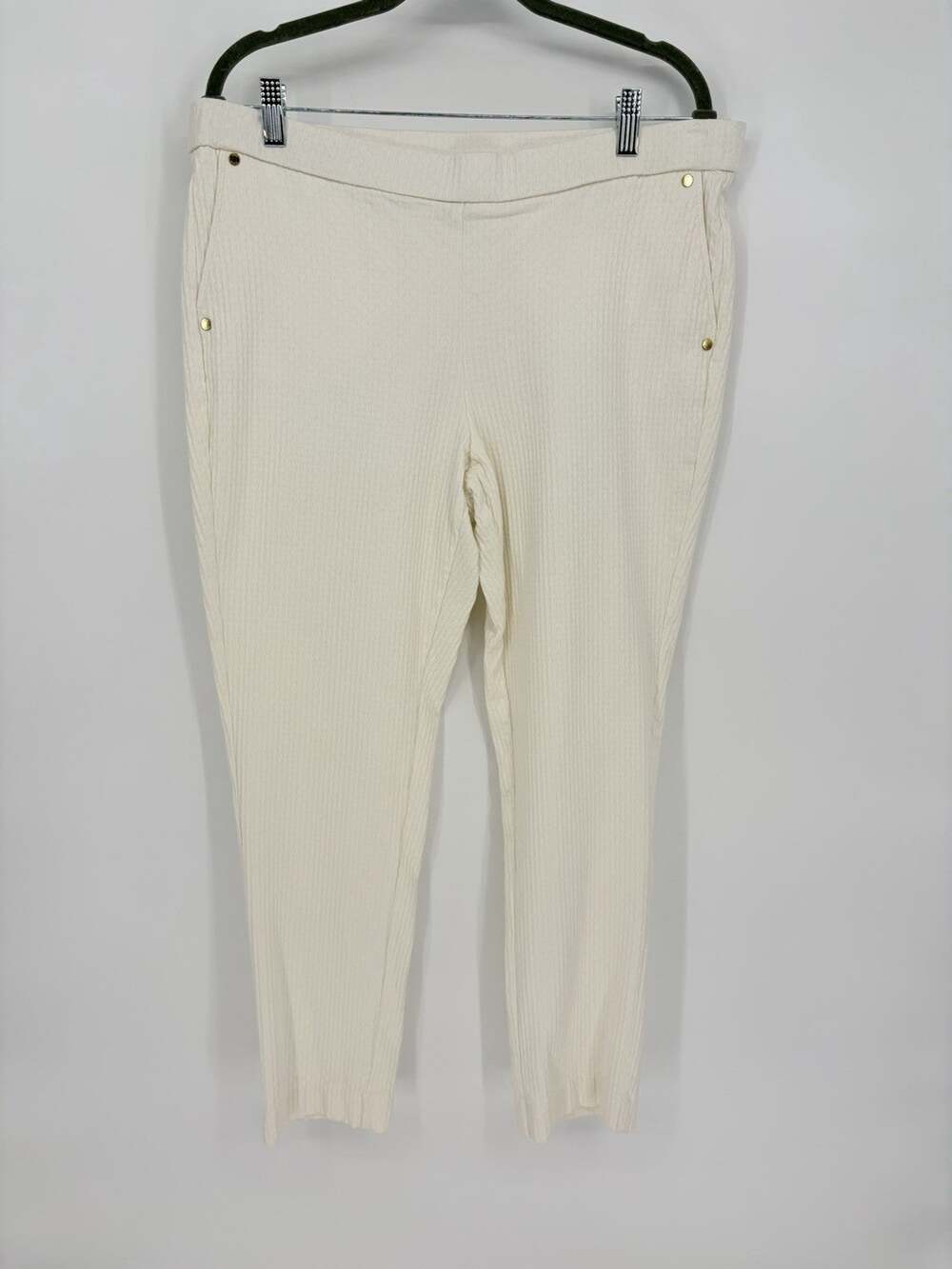 Anne Klein Ivory White Texture Jacquard Ankle Pants Women’s XL Pull-On Office